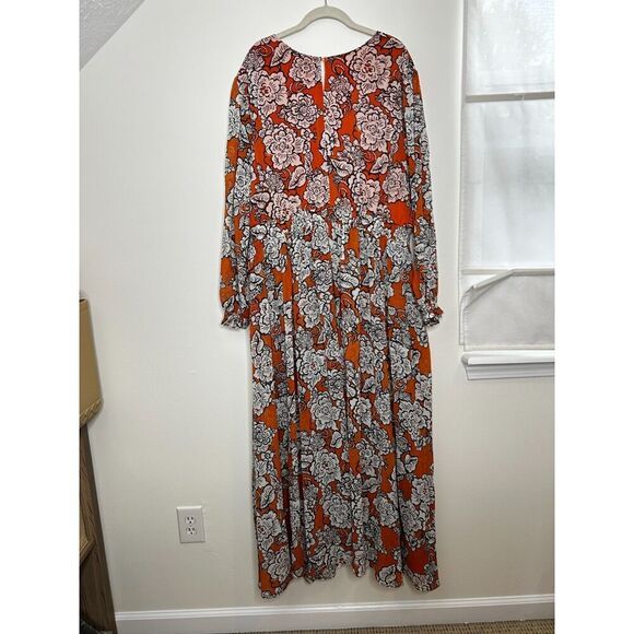 Nina Parker Orange Floral Maxi Dress Cover Up Resortwear Vacation Plus Size 4X - Picture 4 of 11